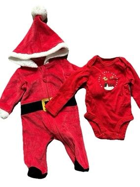 Infant Baby Santa Footie Pajamas My First Christmas Bodysuit Size Newborn